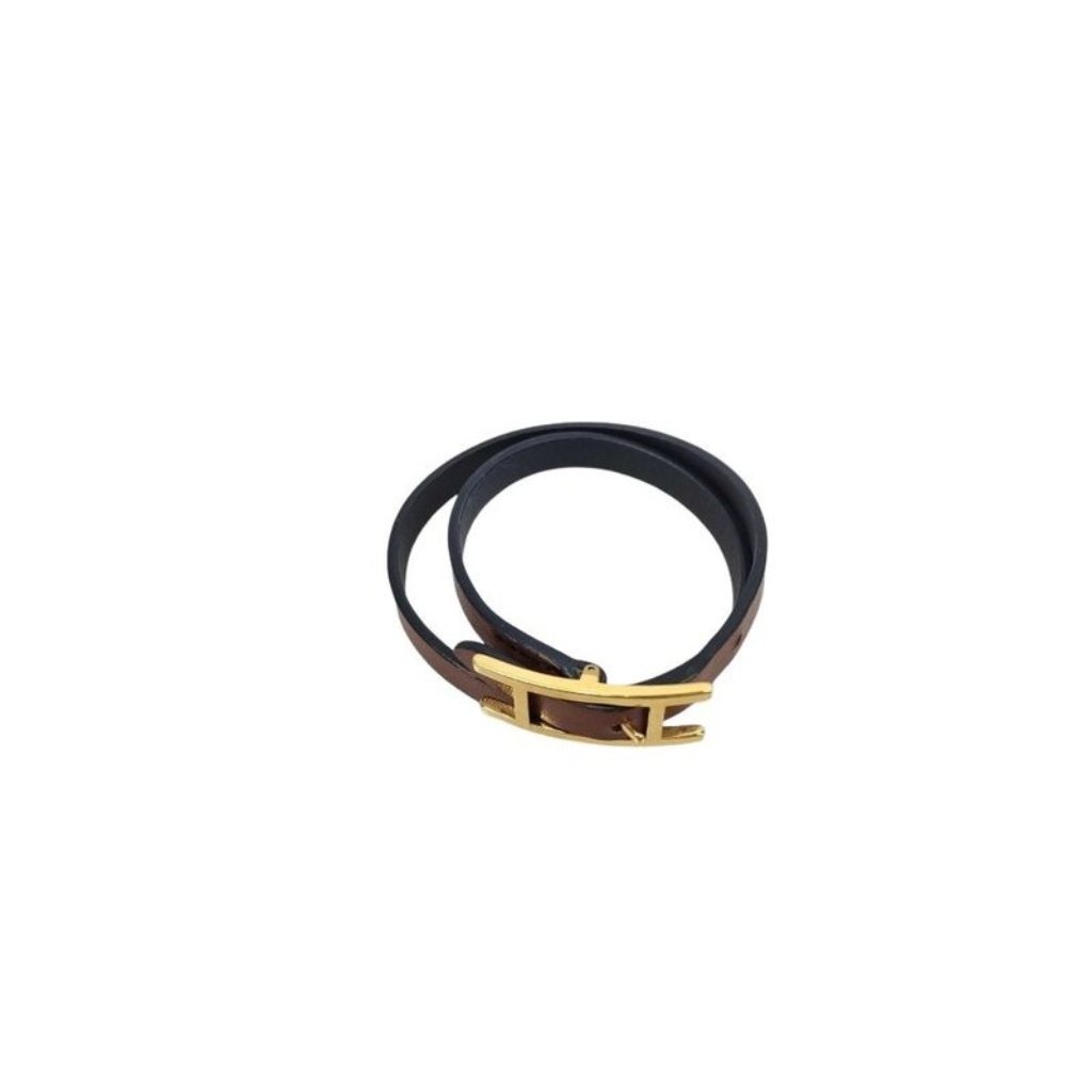 Hermes Bracelet Be Api Brown Leather Doubl Tour Gold Hardware